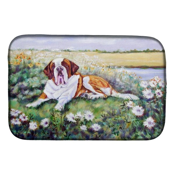 Carolines Treasures Saint Bernard in Flowers Dish Drying Mat - 7446DDM