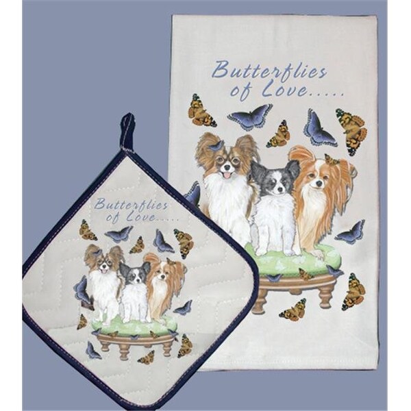 Pipsqueak Productions Pipsqueak Productions DP986 Dish Towel and Pot Holder Set - Papillon - DP986
