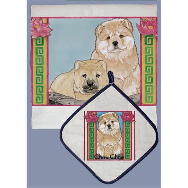 Pipsqueak Productions Pipsqueak Productions DP819 Dish Towel and Pot Holder Set - Chow Chow - DP819