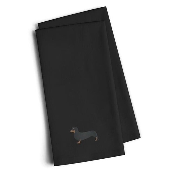 Carolines Treasures Carolines Treasures BB3382BKTWE Dachshund Black Embroidered Kitchen Towel; Set of 2 - BB3382BKTWE