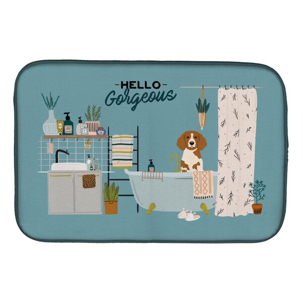Carolines Treasures 14 x 21 in. Brittany Spaniel in Bathtub Dish Drying Mat - CK7494DDM