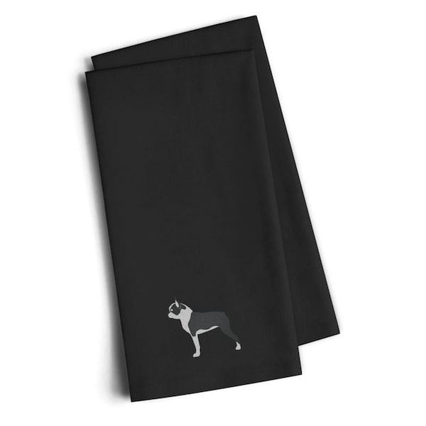 Carolines Treasures Boston Terrier Black Embroidered Kitchen Towel, Set of 2 - BB3444BKTWE