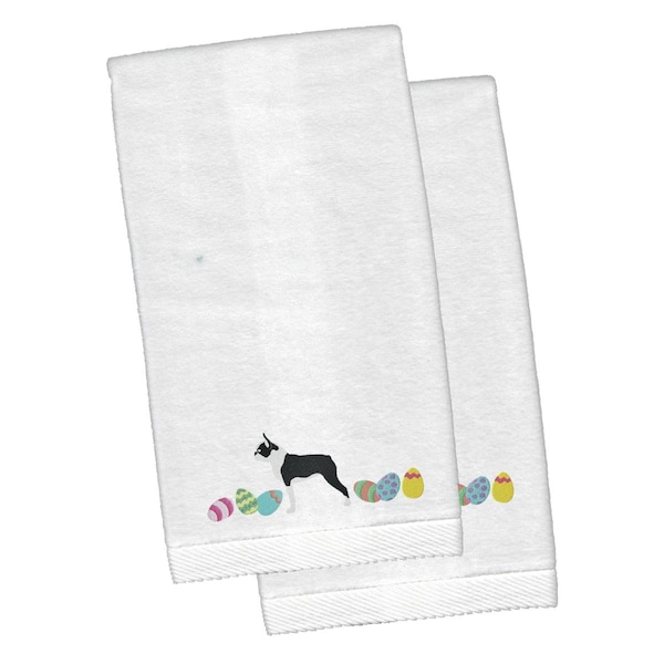 Carolines Treasures Boston Terrier Easter White Embroidered Plush Hand Towel - CK1614KTEMB