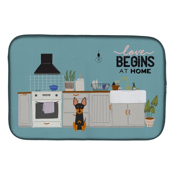 Carolines Treasures 14 x 21 in. English Toy Terrier Kitchen Scene Dish Drying Mat - CK7813DDM