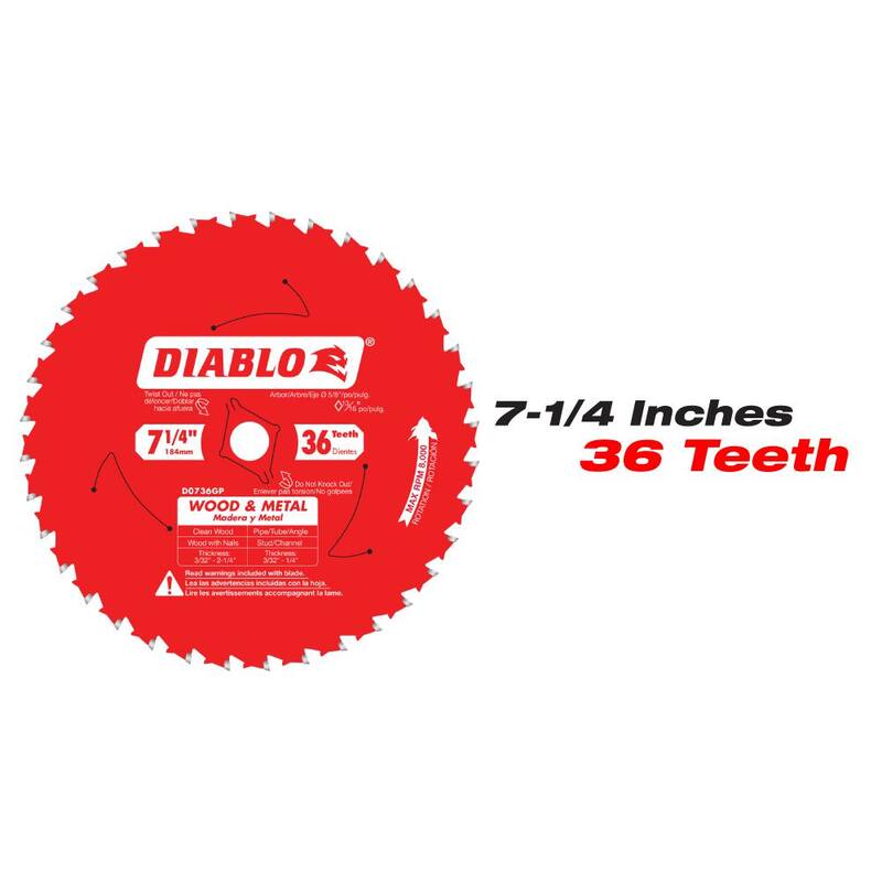 DIABLO 7-1/4 pulgadas x 36 dientes para madera y metal y 7-1/4 pulgadas x 48 dientes para cermet II metales y acero inoxidable (2 hojas) - D0736GP0748CF2G