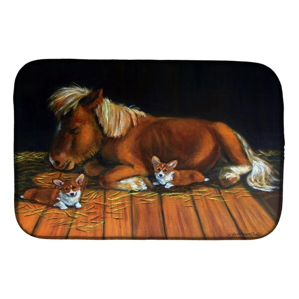 Carolines Treasures Corgi Snuggles the Pony Dish Drying Mat - 7323DDM