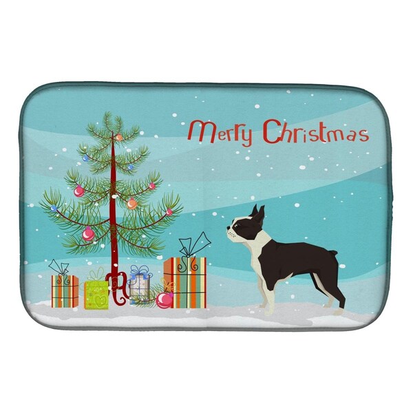 Carolines Treasures Boston Terrier Christmas Tree Dish Drying Mat - CK3525DDM