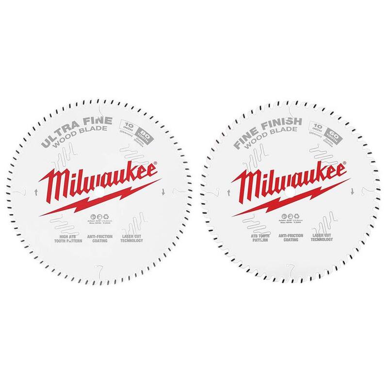 Milwaukee Hoja de sierra circular de carburo de 10 pulgadas con 80 dientes y hoja de sierra circular fina de 10 pulgadas con 60 dientes (paquete de 2) - 48-40-1032-48-40-1028