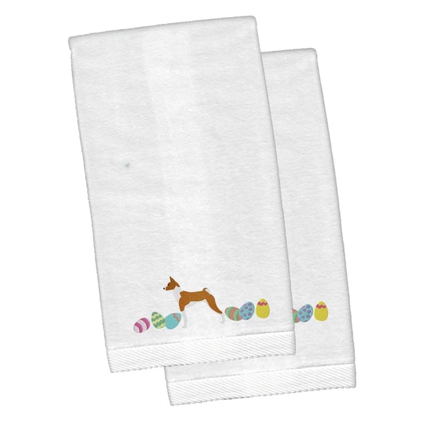 Carolines Treasures Basenji Easter White Embroidered Plush Hand Towel - CK1602KTEMB