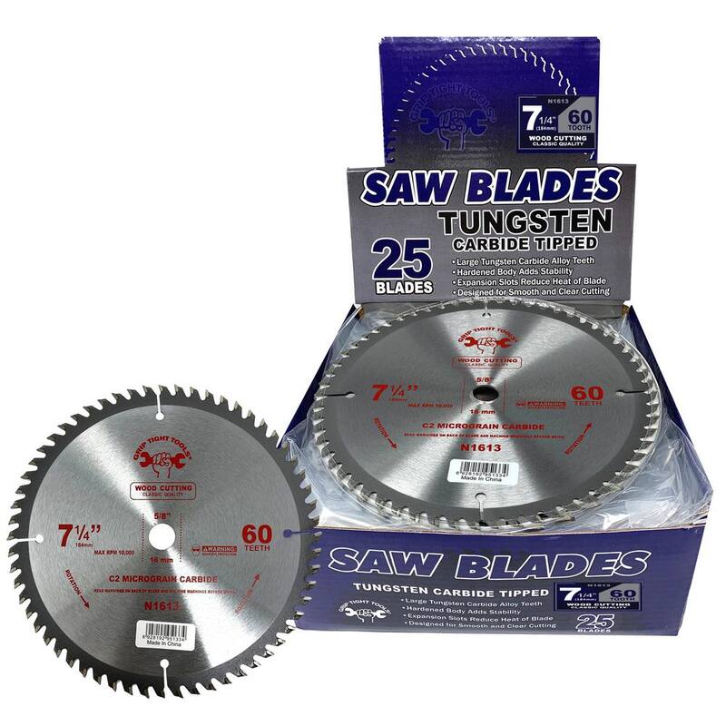 Herramientas GRIP TIGHT 7-1/4 pulgadas. Hoja de sierra circular clásica de 60 dientes de punta de carburo de tungsteno para cortar madera (paquete de 25) - N1613-25