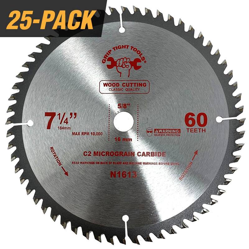 Herramientas GRIP TIGHT 7-1/4 pulgadas. Hoja de sierra circular clásica de 60 dientes de punta de carburo de tungsteno para cortar madera (paquete de 25) - N1613-25