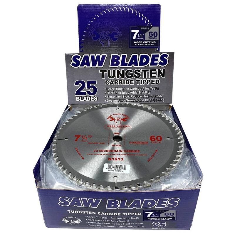 Herramientas GRIP TIGHT 7-1/4 pulgadas. Hoja de sierra circular clásica de 60 dientes de punta de carburo de tungsteno para cortar madera (paquete de 25) - N1613-25