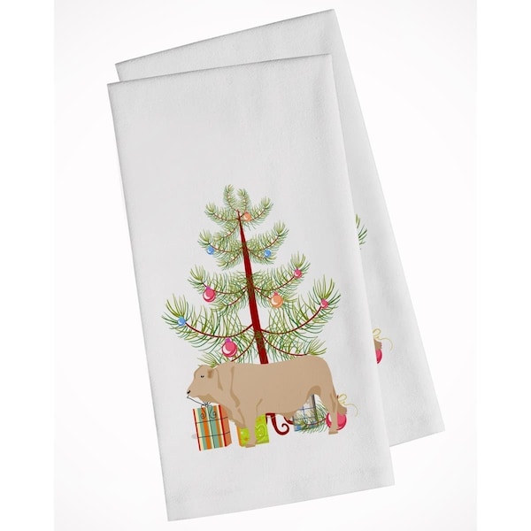 Carolines Treasures Charolais Cow Christmas White Kitchen Towel, 2PK - BB9193WTKT
