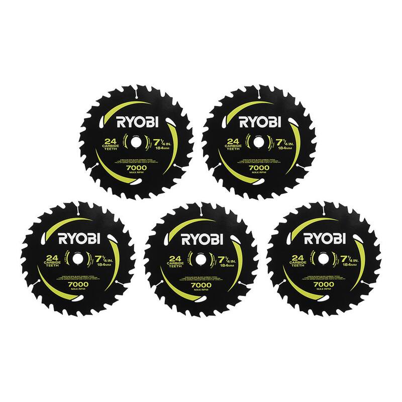 Hoja de sierra circular de carburo de 24 dientes y 7-1/4 pulgadas de grosor de corte delgado de RYOBI (paquete de 5 piezas) - A067501