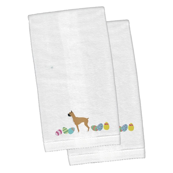 Carolines Treasures Boxer Easter White Embroidered Plush Hand Towel - CK1615KTEMB