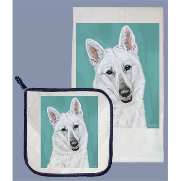 Pipsqueak Productions White Shepherd Dish Towel And Pot Holder Set - DP700