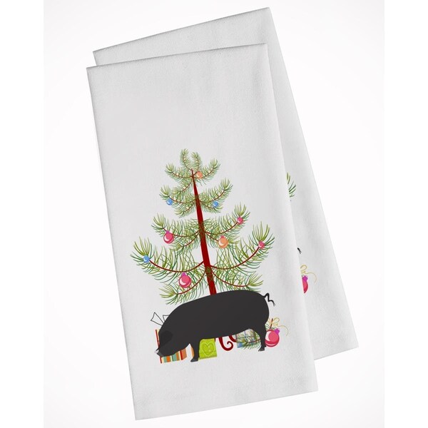 Carolines Treasures Devon Large Black Pig Christmas White Kitchen Towel, 2PK - BB9298WTKT