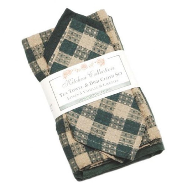 Mr. Mjs Trading 2 Tea Towels Plus 2 Dish Cloths Set, Green Check - AG-32252