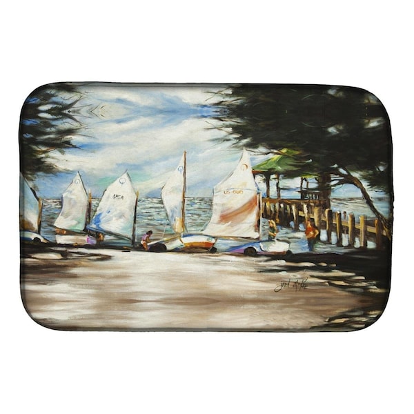 Carolines Treasures Sailing Lessons Sailboats Dish Drying Mat - JMK1077DDM