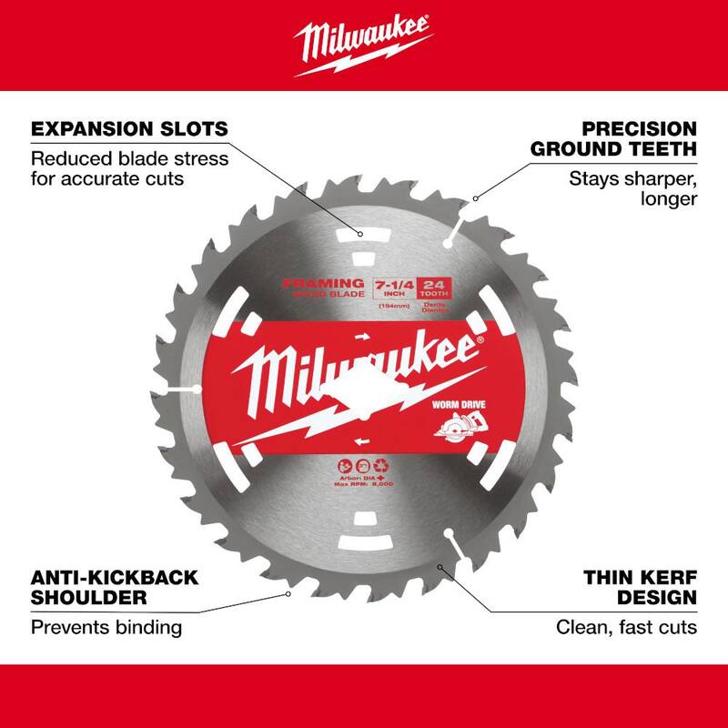Milwaukee 7-1/4 pulg. 24 Dientes de Carburo de Tungsteno para Cortar Madera con Sierra Circular para Marcos (Paquete de 25) - 48-40-1713