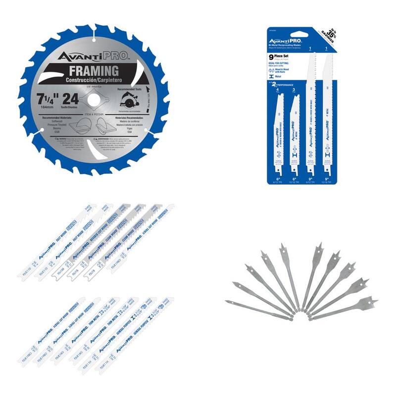 Avanti Pro 7-1/4 in. x 24 Saw Blade, 9-Pieces Wood and Metal Recip Blades, 10-Pieces Spade Bit Set y 12-Pieces Jigsaw Set - P724R9SJU12S10