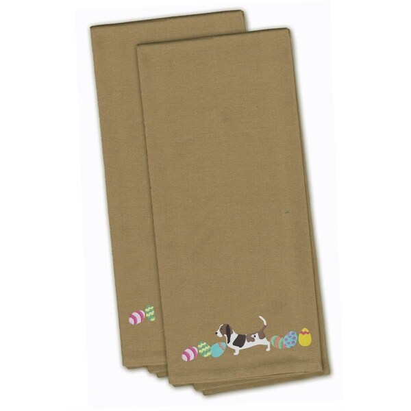 Carolines Treasures Basset Hound Easter Tan Embroidered Kitchen Towel - CK1603TNTWE