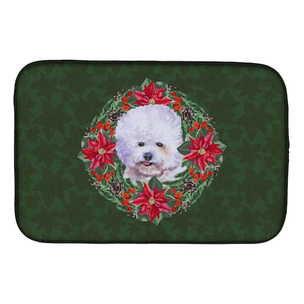 Carolines Treasures Bichon Frise Poinsetta Wreath Dish Drying Mat - CK1514DDM