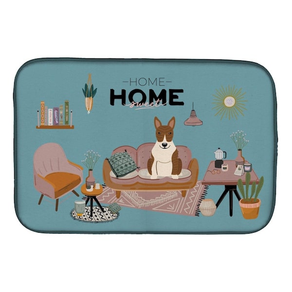 Carolines Treasures 14 x 21 in. Brindle Bull Terrier Sweet Home Dish Drying Mat - CK7982DDM