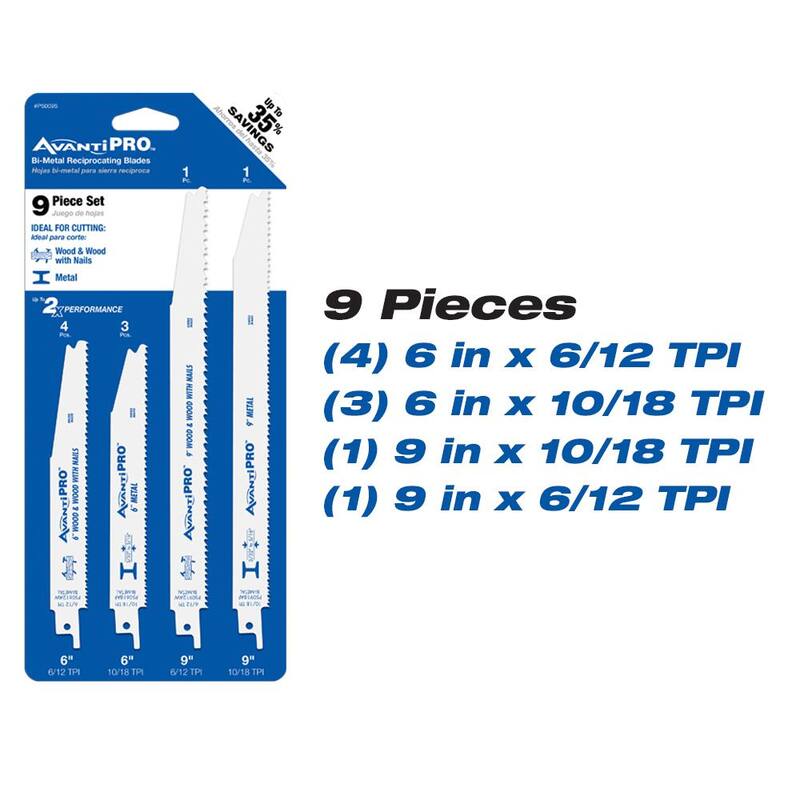 Avanti Pro 7-1/4 in. x 24 Tooth Saw Blade, 9-Pieces Wood and Metal Reciprocating Blades y 10-Pieces Spade Bit Set - P0724RPS9S-S10