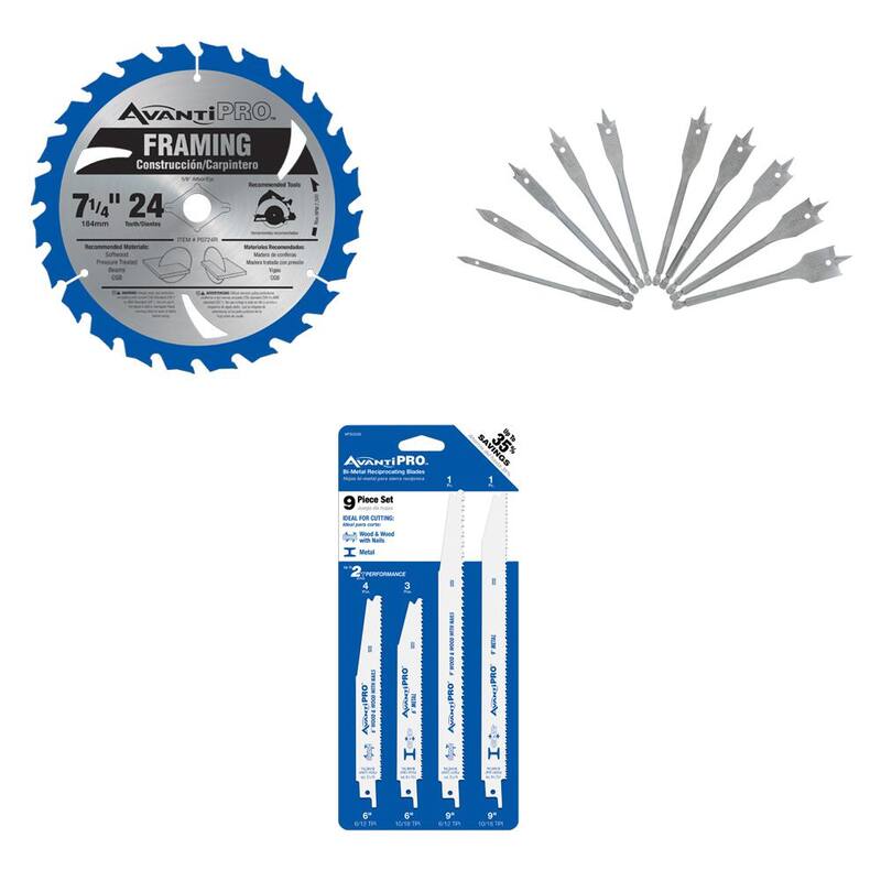 Avanti Pro 7-1/4 in. x 24 Tooth Saw Blade, 9-Pieces Wood and Metal Reciprocating Blades y 10-Pieces Spade Bit Set - P0724RPS9S-S10