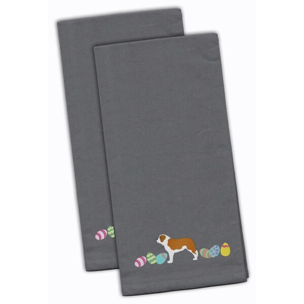 Carolines Treasures Saint Bernard Easter Gray Embroidered Kitchen Towel - CK1680GYTWE