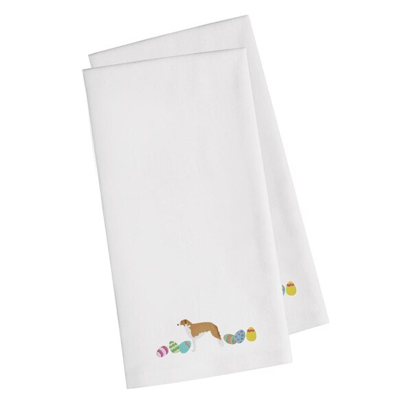 Carolines Treasures Borzoi Easter White Embroidered Kitchen Towel - CK1679WHTWE