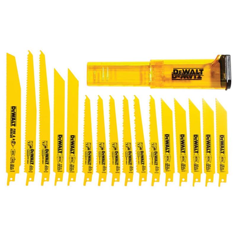 Cuchilla para sierra circular de 4-1/2 pulgadas y 24 dientes DEWALT Atomic con juego de cuchillas para sierra reciproca (16 piezas) y juego de brocas negras y doradas (10 piezas) - DW412W48991180