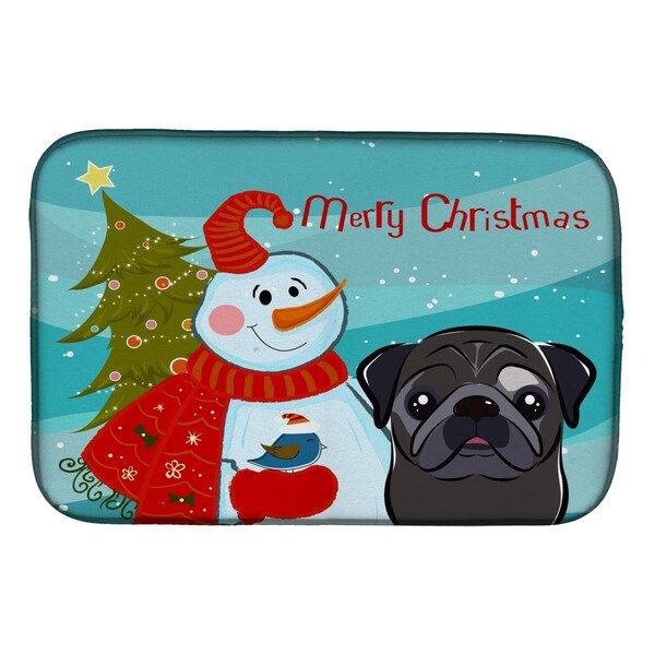 Carolines Treasures Snowman With Black Pug Dish Drying Mat - BB1883DDM