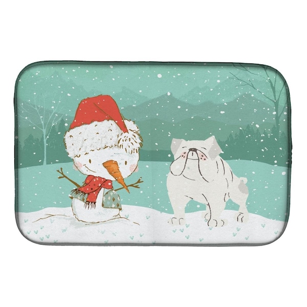 Carolines Treasures White English Bulldog Snowman Christmas Dish Drying Mat - CK2054DDM