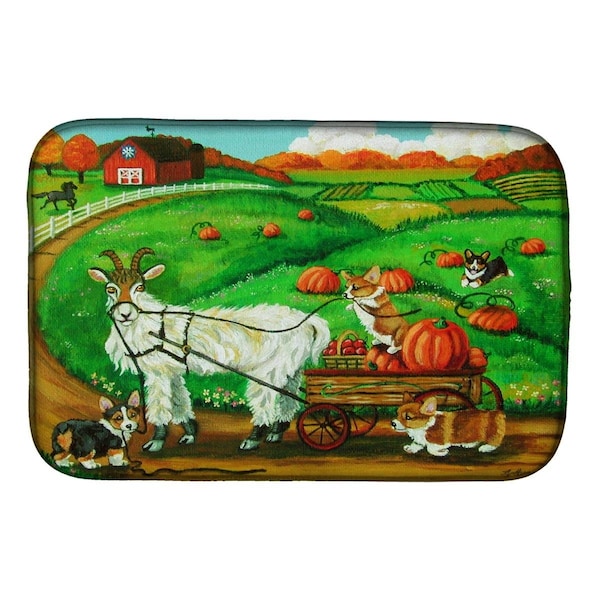 Carolines Treasures Corgi Pumpkin Ride With Goat Dish Drying Mat - 7414DDM