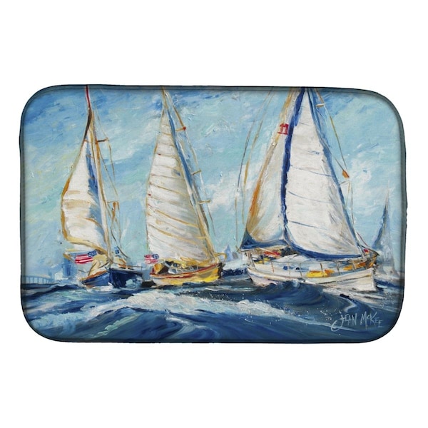 Carolines Treasures Roll Me over Sailboats Dish Drying Mat - JMK1027DDM