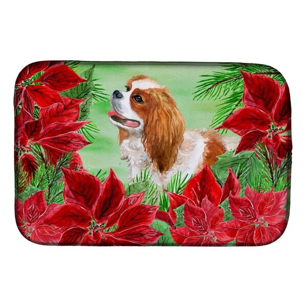 Carolines Treasures Cavalier Spaniel Poinsettas Dish Drying Mat - CK1311DDM