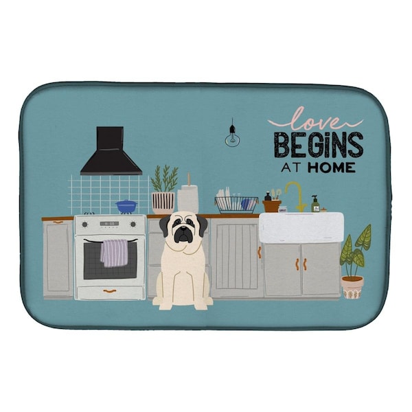 Carolines Treasures 14 x 21 in. White Mastiff Kitchen Scene Dish Drying Mat - CK7721DDM