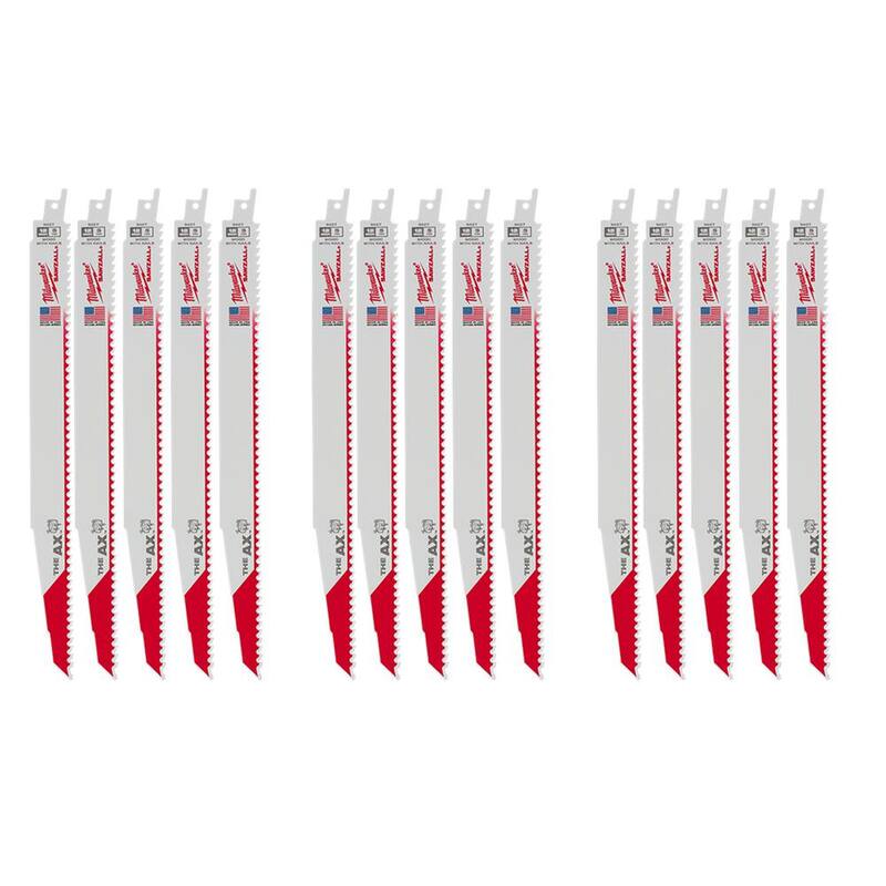 Hoja de sierra alternativa Milwaukee de 12 pulgadas y 5 TPI AX BiMetal para cortar madera con clavos incrustados (paquete de 15) - 48-00-5027S-48-00-5027S-48-00-5027S