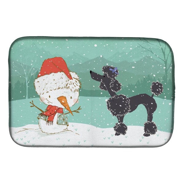 Carolines Treasures Black Poodle Snowman Christmas Dish Drying Mat - CK2064DDM