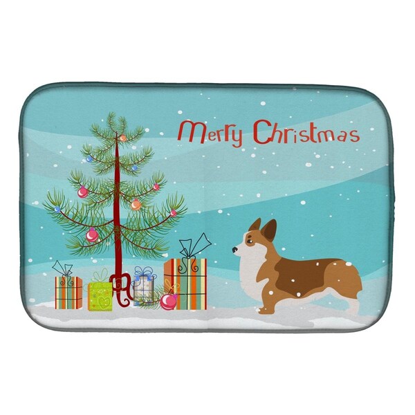 Carolines Treasures Corgi Merry Christmas Tree Dish Drying Mat - BB2938DDM