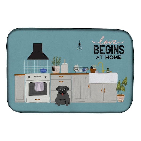 Carolines Treasures 14 x 21 in. Black Pug Kitchen Scene Dish Drying Mat - CK7710DDM