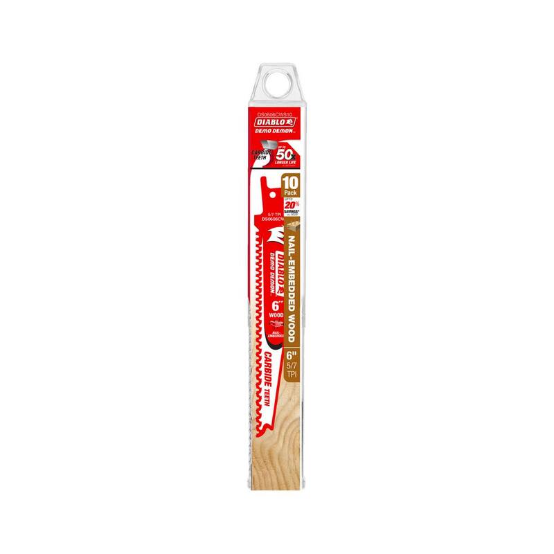 DIABLO 6 in. 5/7 TPI Demo Demon Hojas de sierra alternativa con dientes de carburo para madera con clavos incrustados - DS0606CWS10