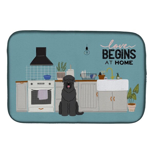 Carolines Treasures 14 x 21 in. Black Russian Terrier Kitchen Scene Dish Drying Mat - CK7730DDM