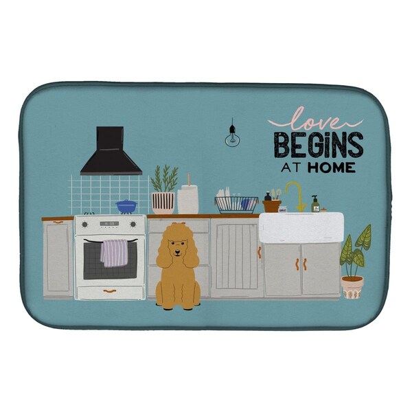 Carolines Treasures 14 x 21 in. Tan Poodle Kitchen Scene Dish Drying Mat - CK7773DDM