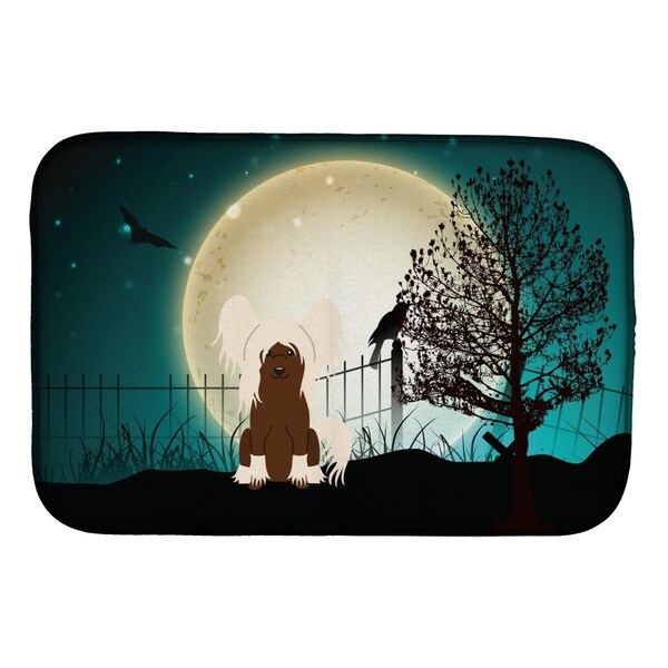 Carolines Treasures Halloween Scary Chinese Crested Cream Dish Drying Mat - BB2303DDM