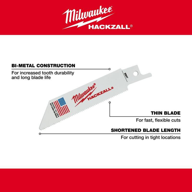 Milwaukee 4 pulg. 14 TPI Hoja de sierra reciproca de corte EMT HACKZALL (paquete de 5) - 49-00-5418