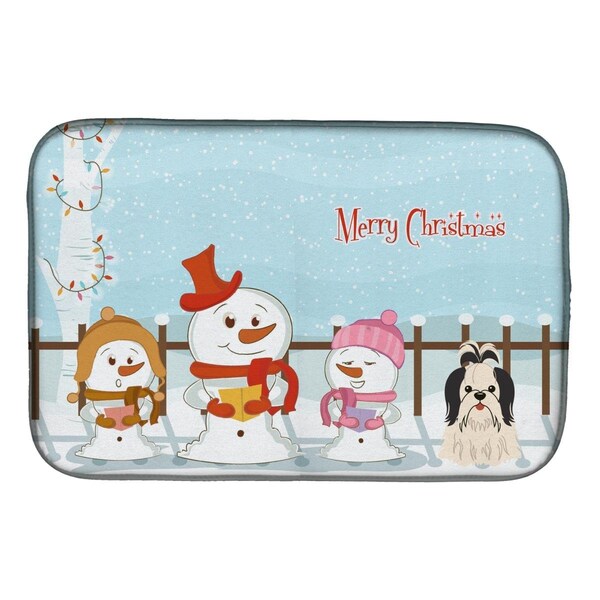 Carolines Treasures Merry Christmas Carolers Shih Tzu Black & White Dish Drying Mat - BB2419DDM