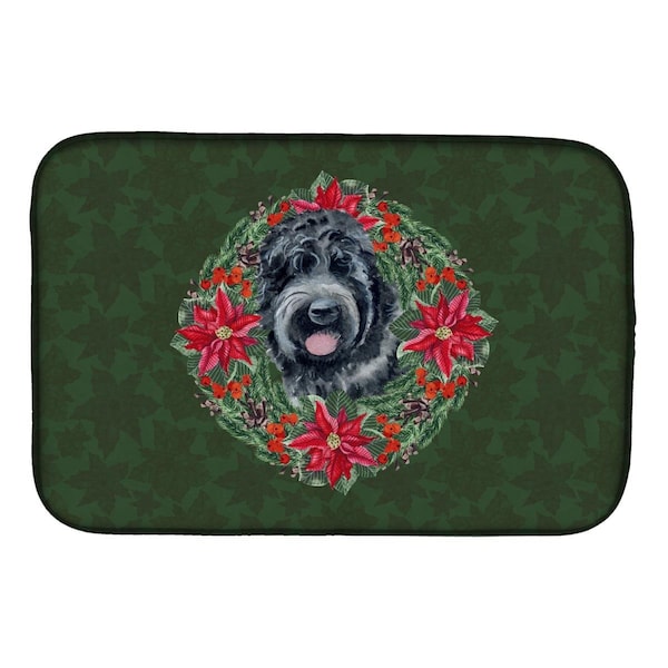 Carolines Treasures Black Russian Terrier Poinsetta Wreath Dish Drying Mat - CK1543DDM